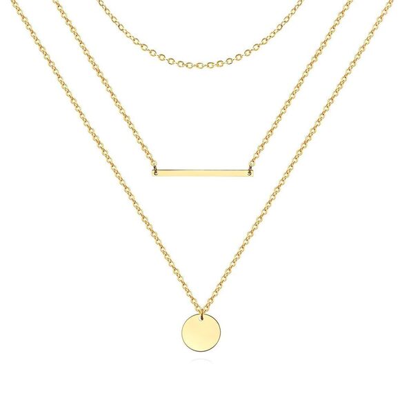 18K Gold Plated Women's 3 Layered Necklaces Waterproof Hypoallergenic Jewelry - Picture 1 of 12
